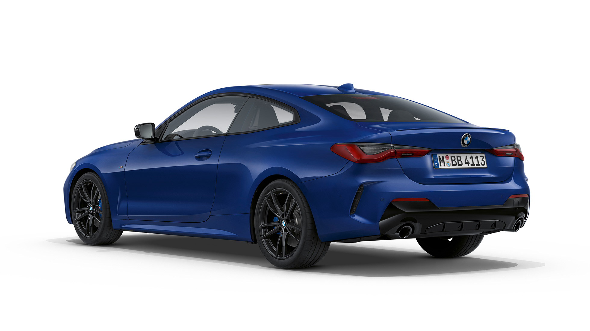 BMW 4 Series Coupé G22 2020 M Sport package Arctic Race Blue metallic three-quarter rear view